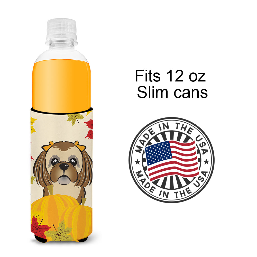 Chocolate Brown Shih Tzu Thanksgiving  Ultra Beverage Insulator for slim cans BB2055MUK  the-store.com.