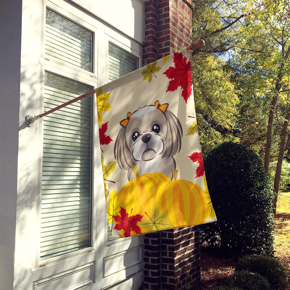 Gray Silver Shih Tzu Thanksgiving Flag Canvas House Size BB2056CHF  the-store.com.