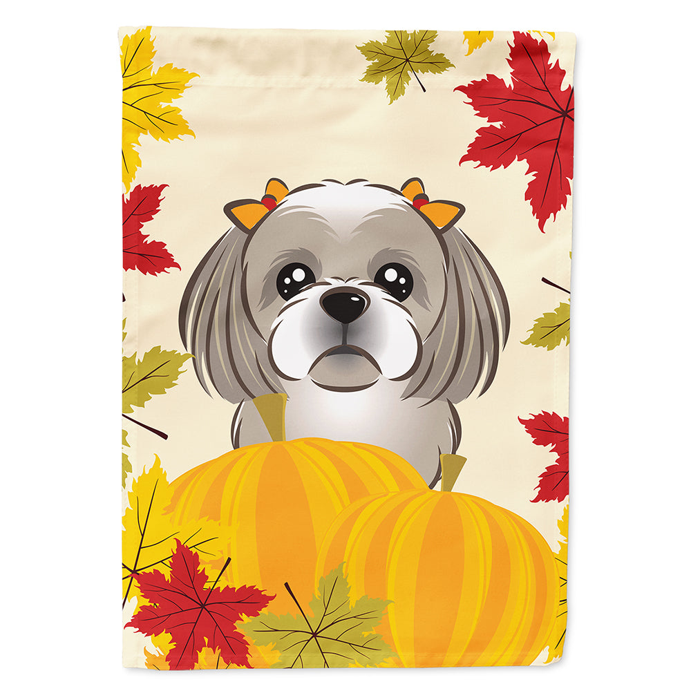 Gray Silver Shih Tzu Thanksgiving Flag Canvas House Size BB2056CHF  the-store.com.