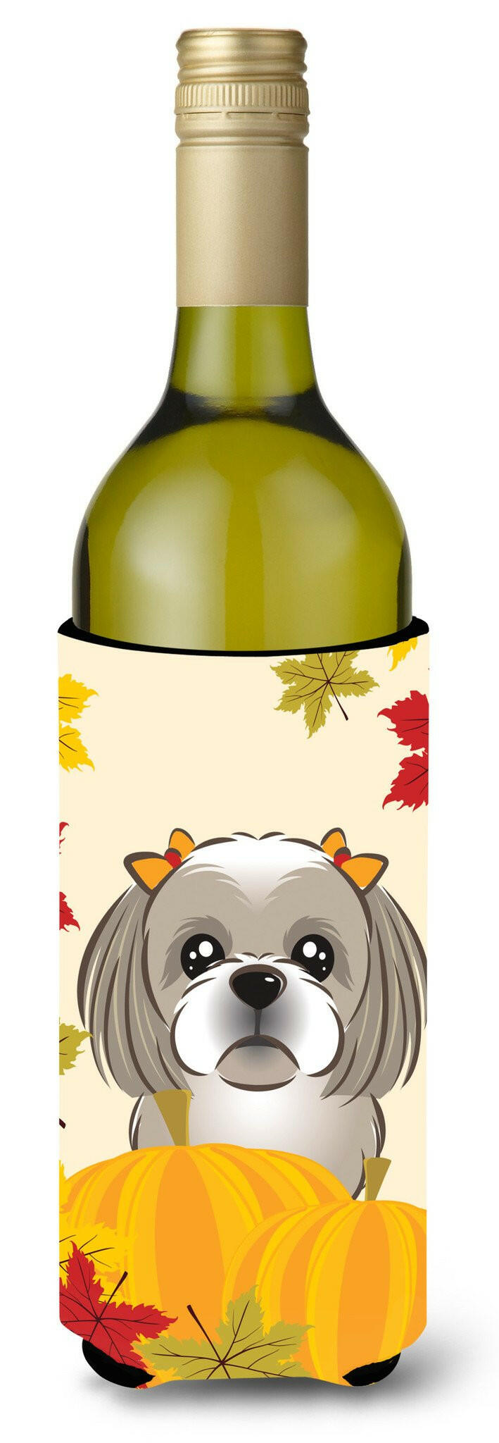 Gray Silver Shih Tzu Thanksgiving Wine Bottle Beverage Insulator Hugger BB2056LITERK by Caroline&#39;s Treasures