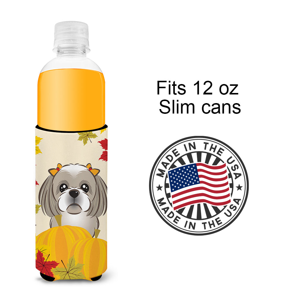 Gray Silver Shih Tzu Thanksgiving  Ultra Beverage Insulator for slim cans BB2056MUK  the-store.com.
