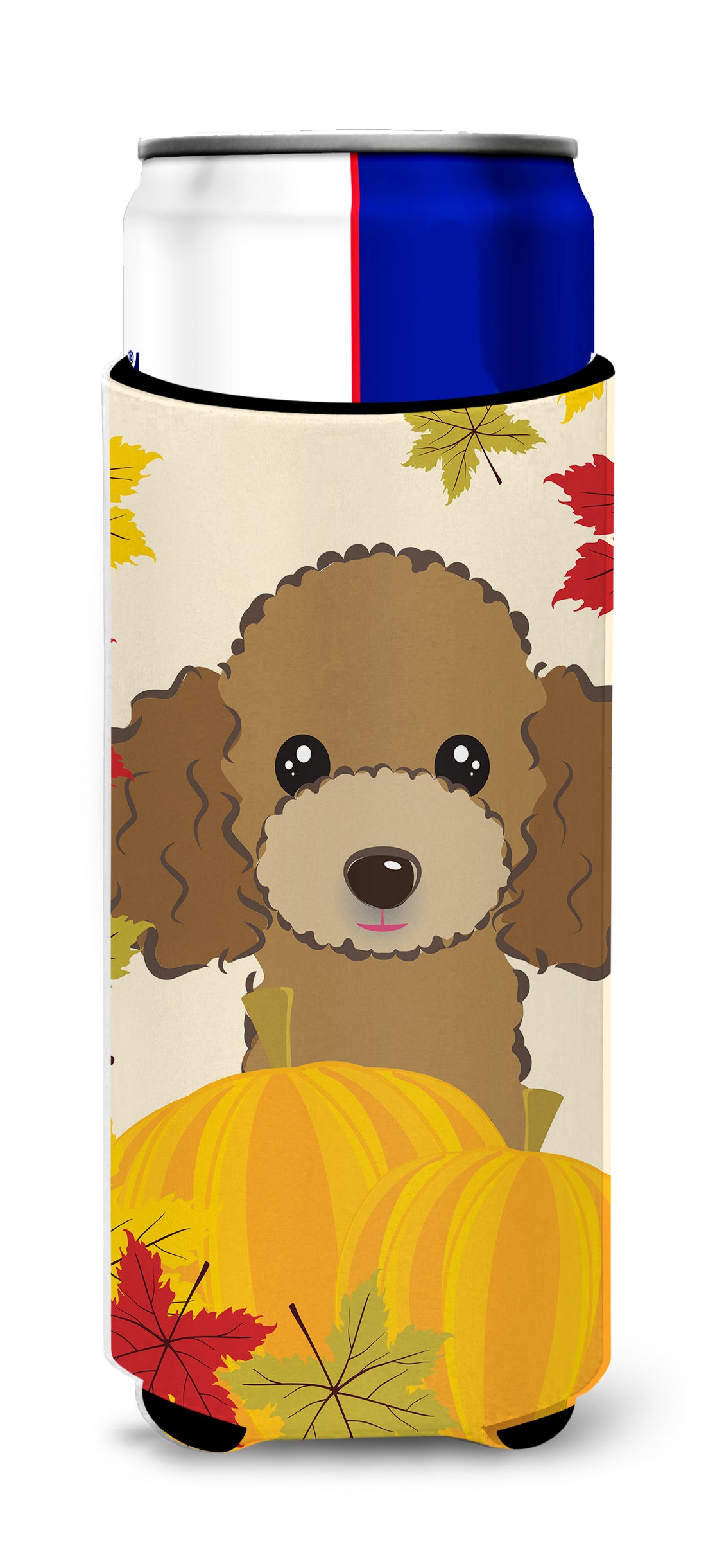 Chocolate Brown Poodle Thanksgiving  Ultra Beverage Insulator for slim cans BB2062MUK  the-store.com.
