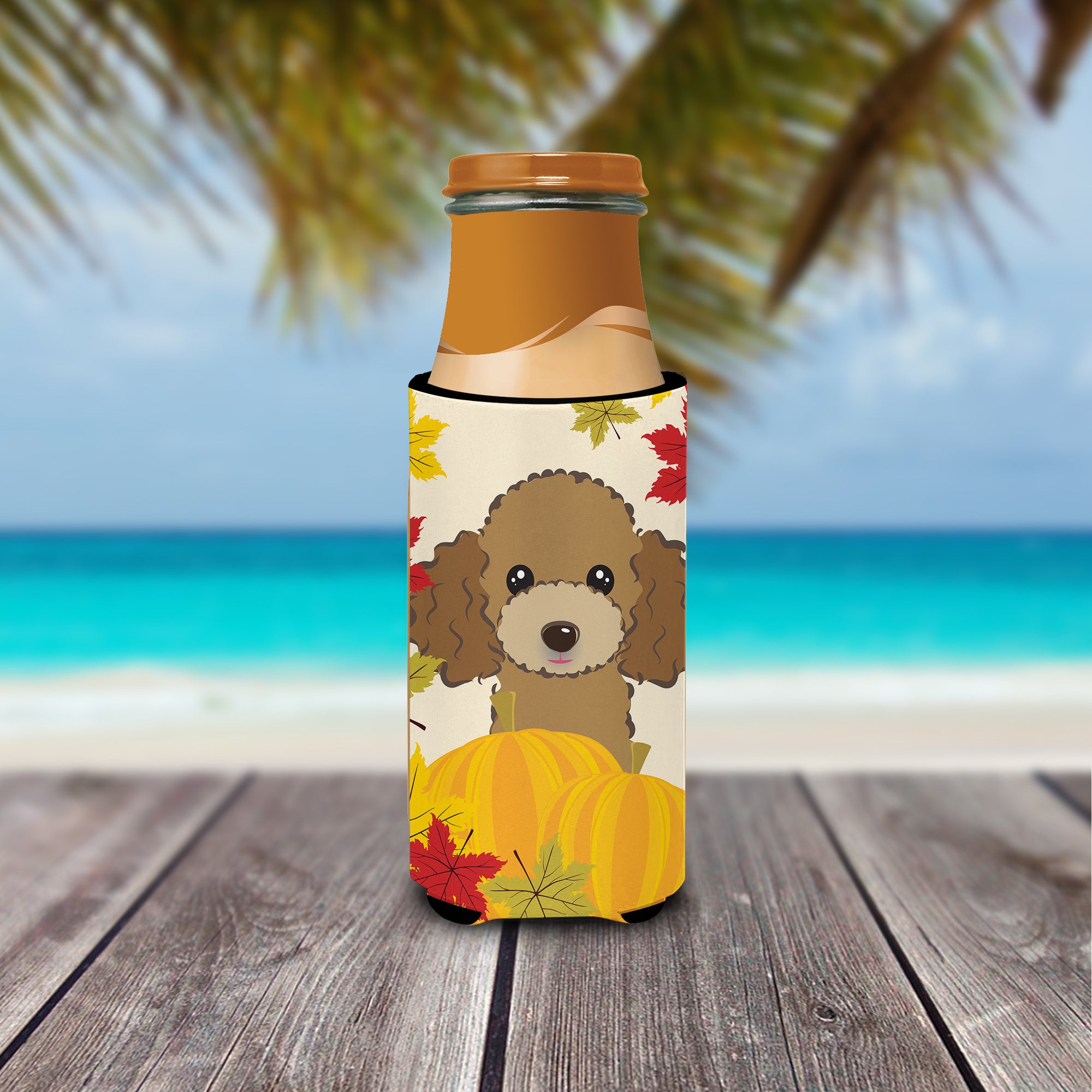 Chocolate Brown Poodle Thanksgiving  Ultra Beverage Insulator for slim cans BB2062MUK