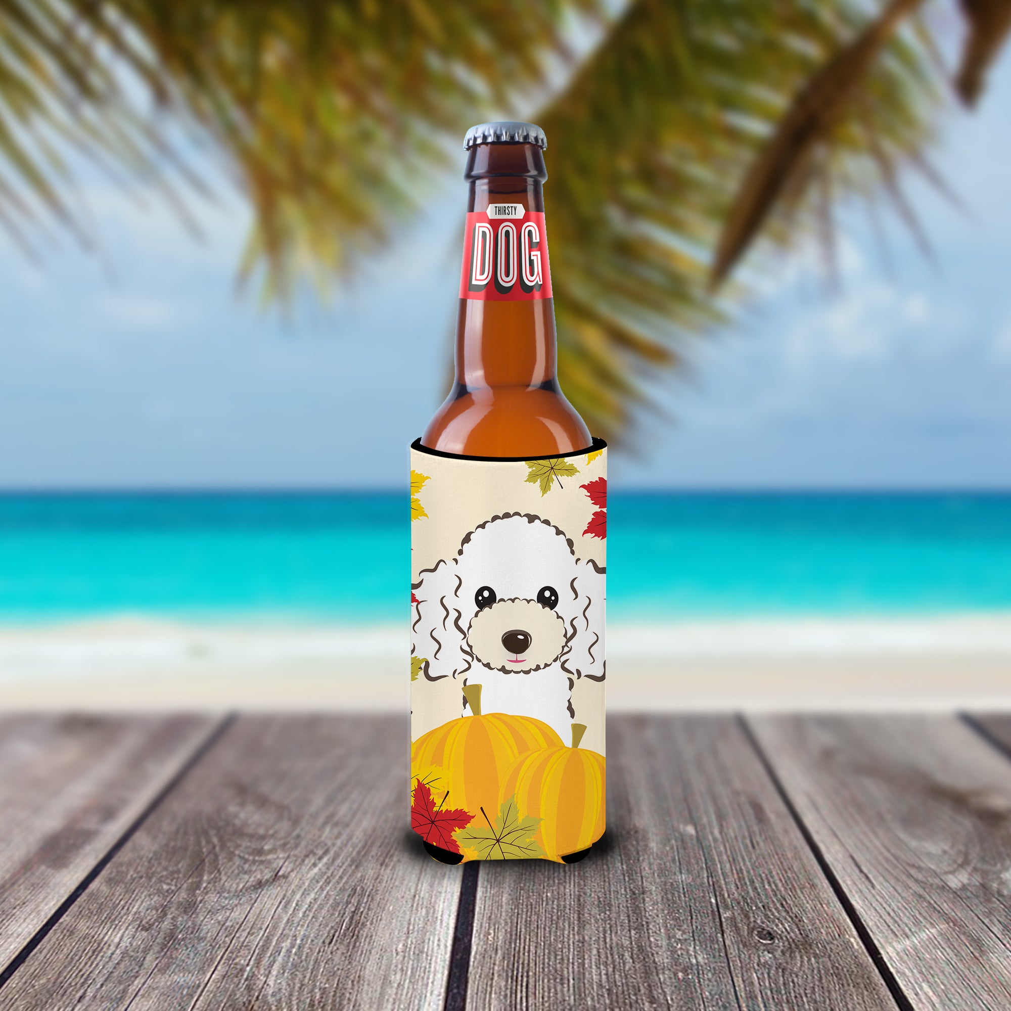 White Poodle Thanksgiving  Ultra Beverage Insulator for slim cans BB2063MUK  the-store.com.