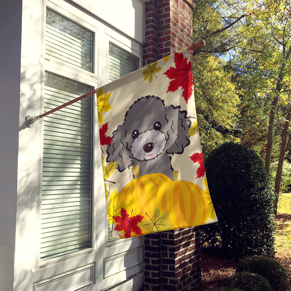 Silver Gray Poodle Thanksgiving Flag Canvas House Size BB2065CHF  the-store.com.