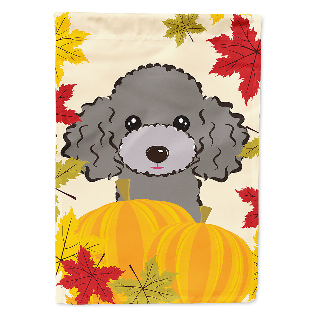 Silver Gray Poodle Thanksgiving Flag Canvas House Size BB2065CHF
