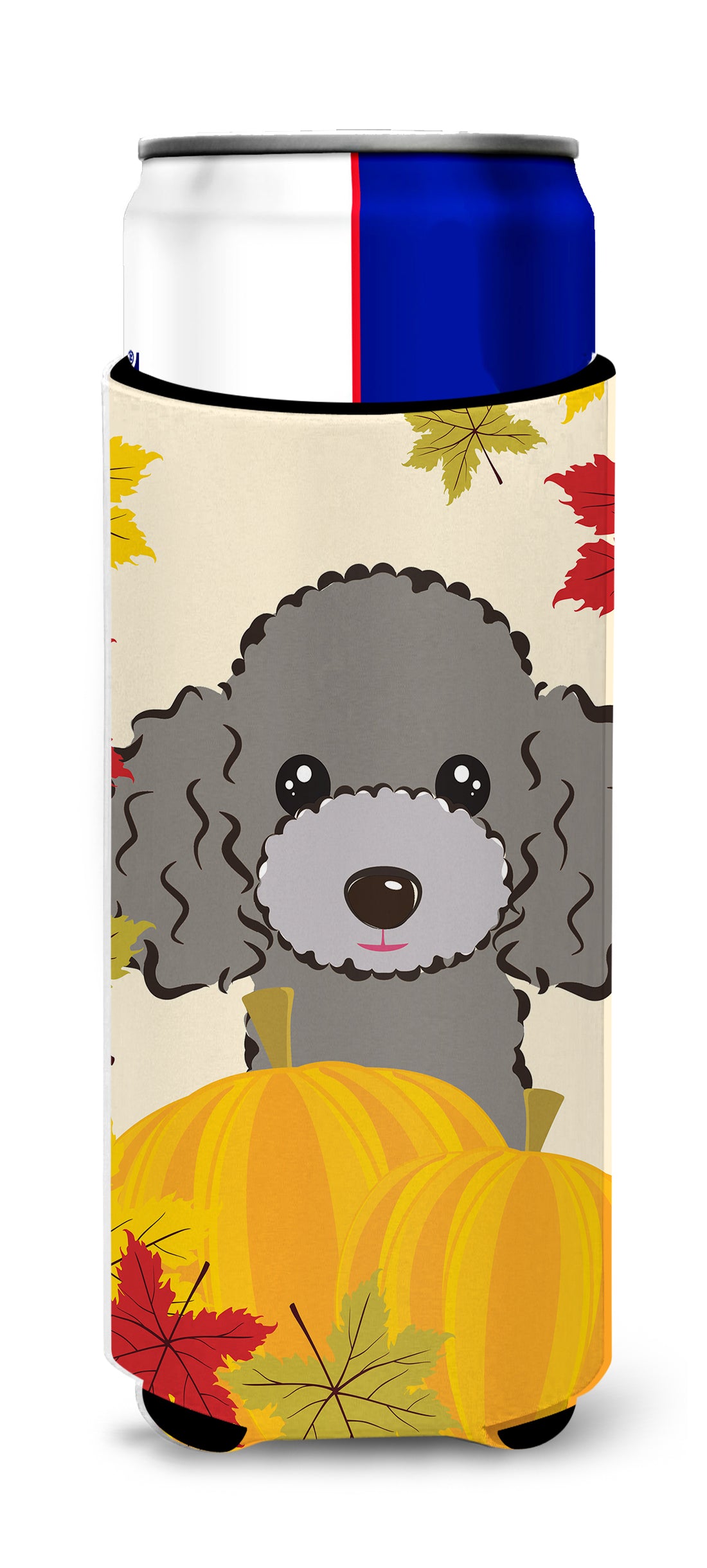 Silver Gray Poodle Thanksgiving  Ultra Beverage Insulator for slim cans BB2065MUK  the-store.com.
