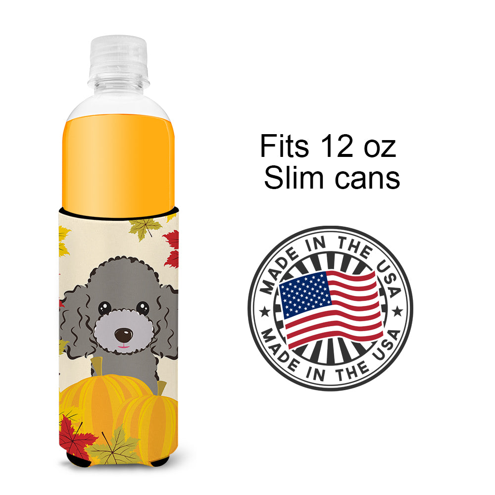 Silver Gray Poodle Thanksgiving  Ultra Beverage Insulator for slim cans BB2065MUK  the-store.com.
