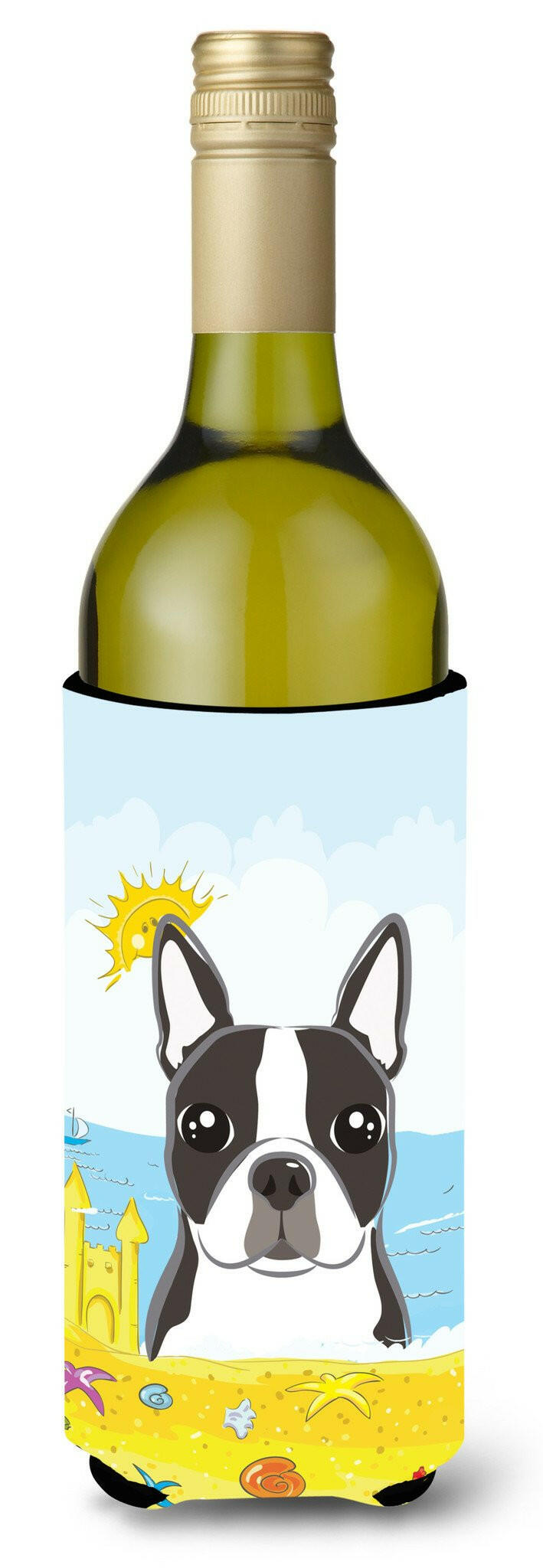 Boston Terrier Summer Beach Wine Bottle Beverage Insulator Hugger BB2071LITERK by Caroline&#39;s Treasures