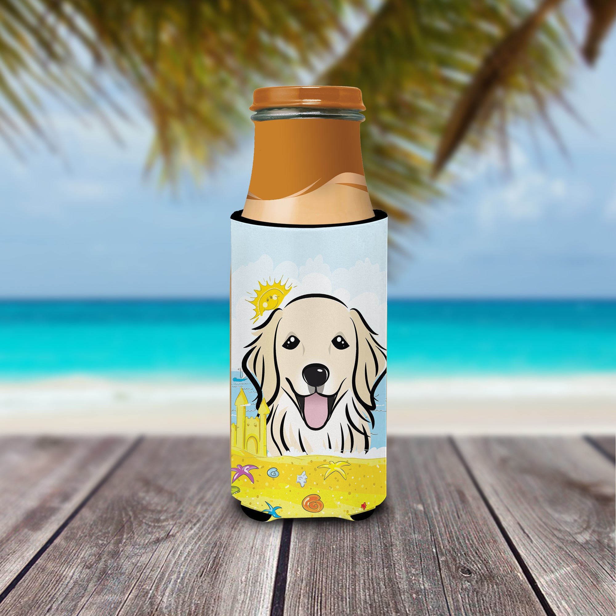 Golden Retriever Summer Beach Michelob Ultra Beverage Isolateur pour canettes minces BB2073MUK