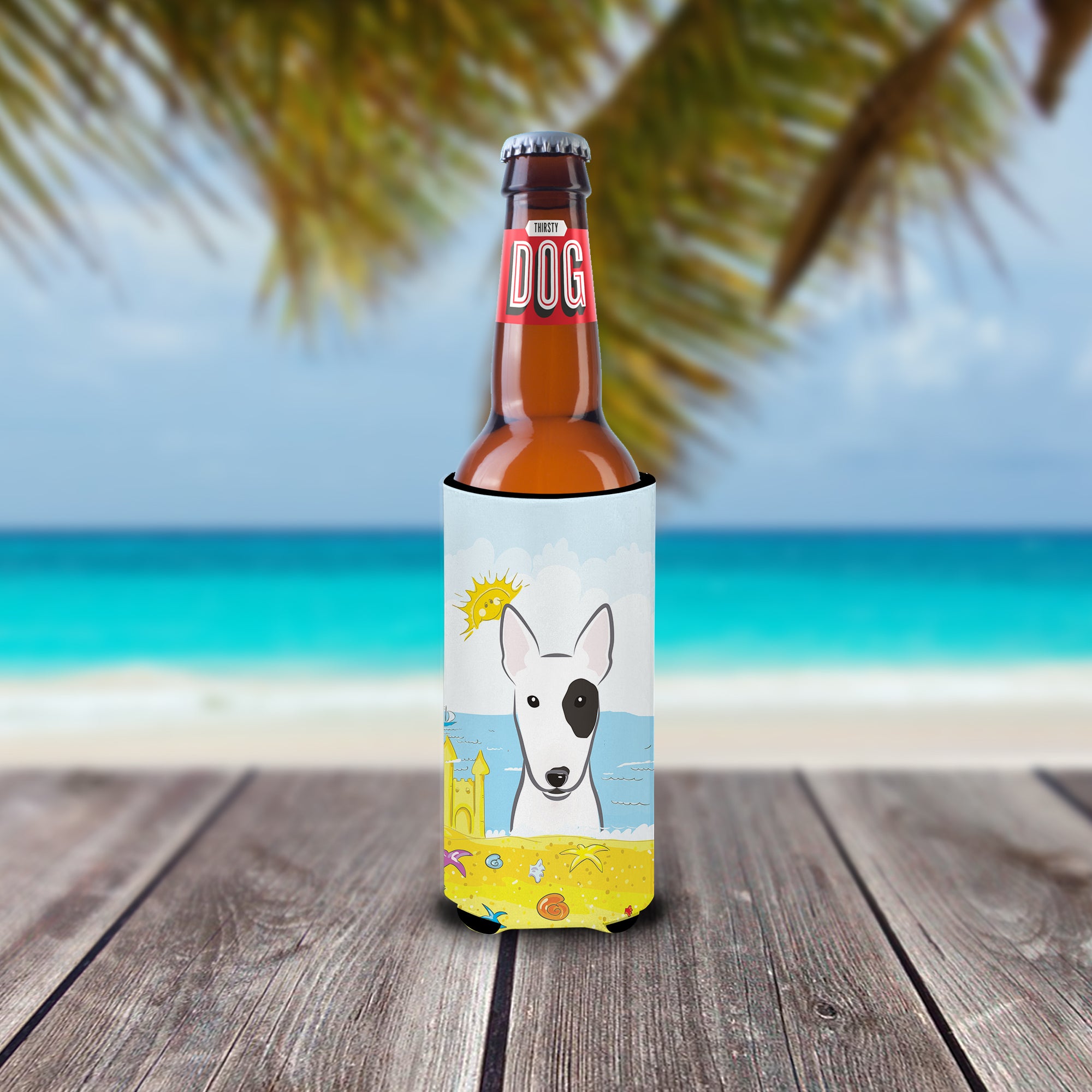 Bull Terrier Summer Beach  Ultra Beverage Insulator for slim cans BB2077MUK  the-store.com.