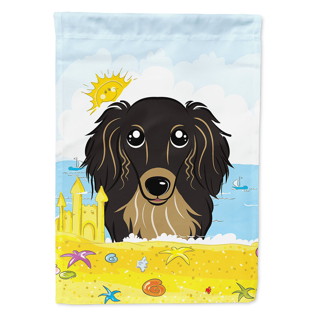 Longhair Black and Tan Dachshund Summer Beach Flag Canvas House Size BB2081CHF