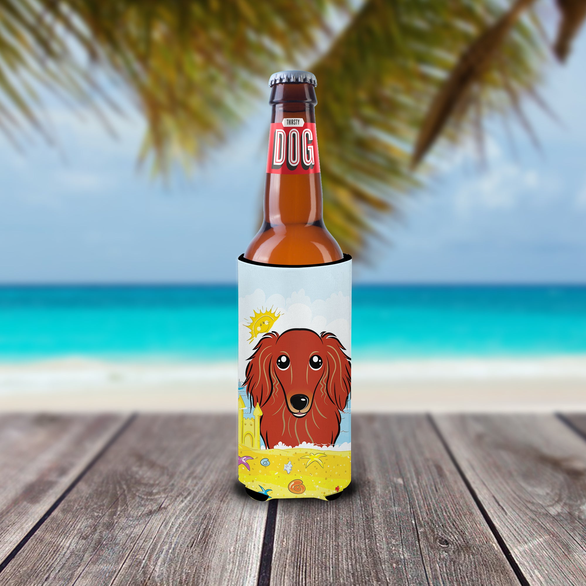 Longhair Red Dachshund Summer Beach  Ultra Beverage Insulator for slim cans BB2082MUK