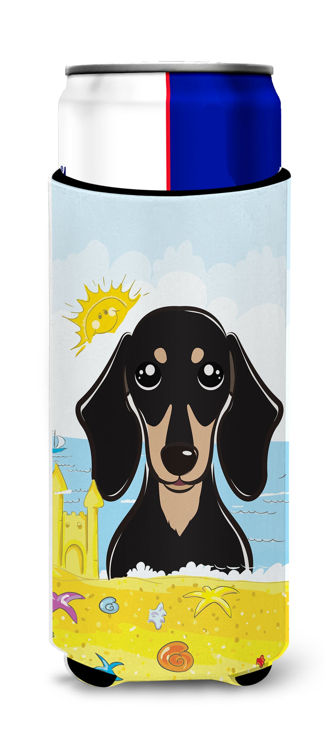 Smooth Black and Tan Dachshund Summer Beach  Ultra Beverage Insulator for slim cans BB2083MUK