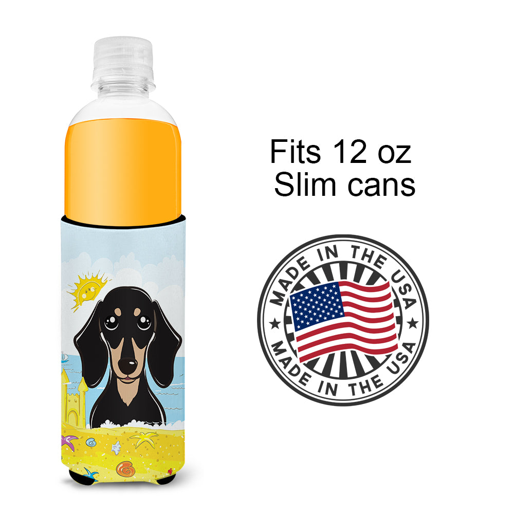 Smooth Black and Tan Dachshund Summer Beach  Ultra Beverage Insulator for slim cans BB2083MUK  the-store.com.