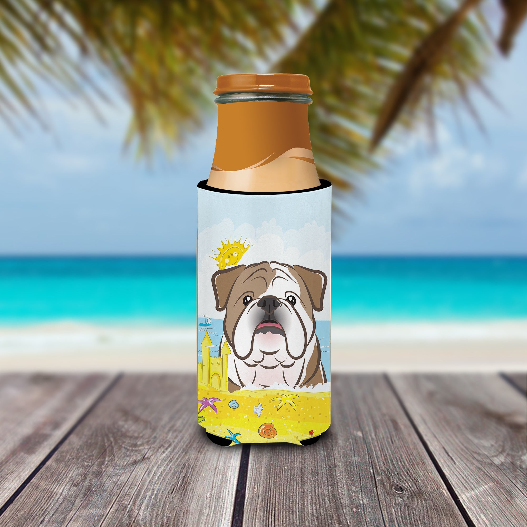 English Bulldog  Summer Beach  Ultra Beverage Insulator for slim cans BB2087MUK
