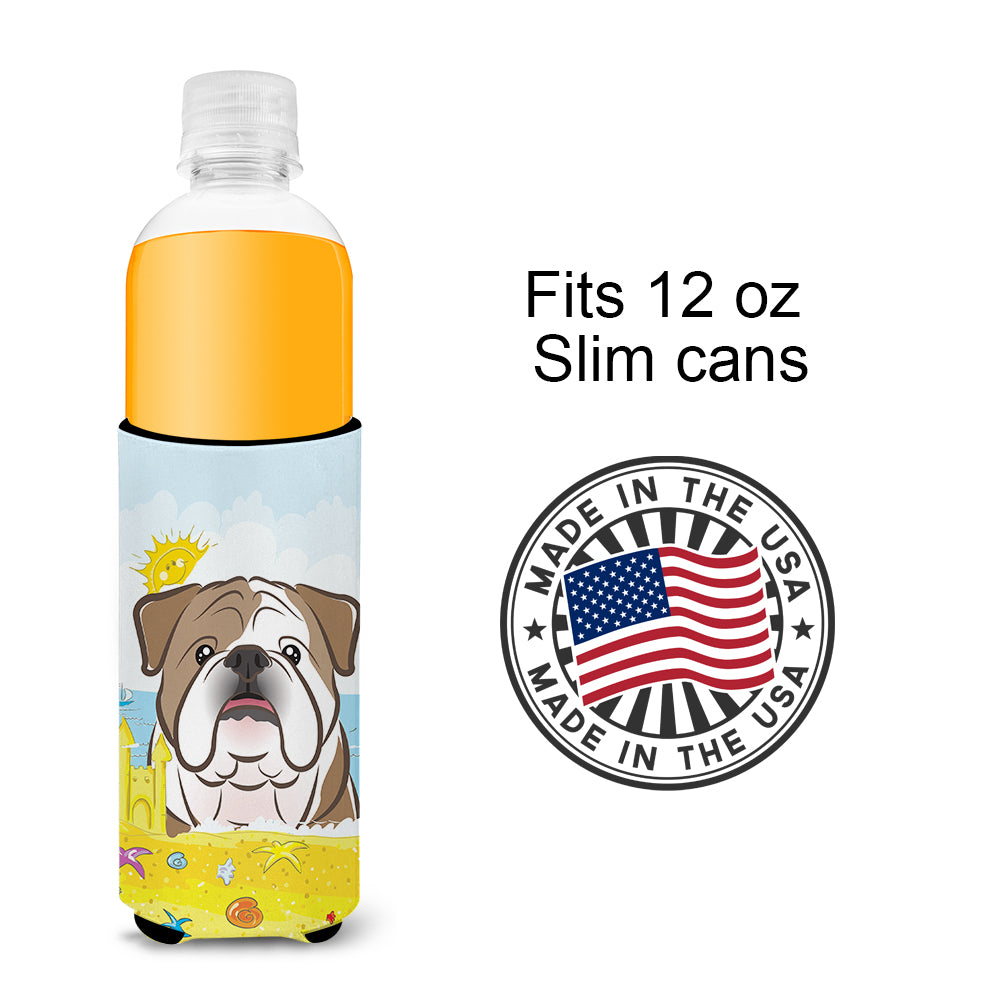 English Bulldog  Summer Beach  Ultra Beverage Insulator for slim cans BB2087MUK  the-store.com.