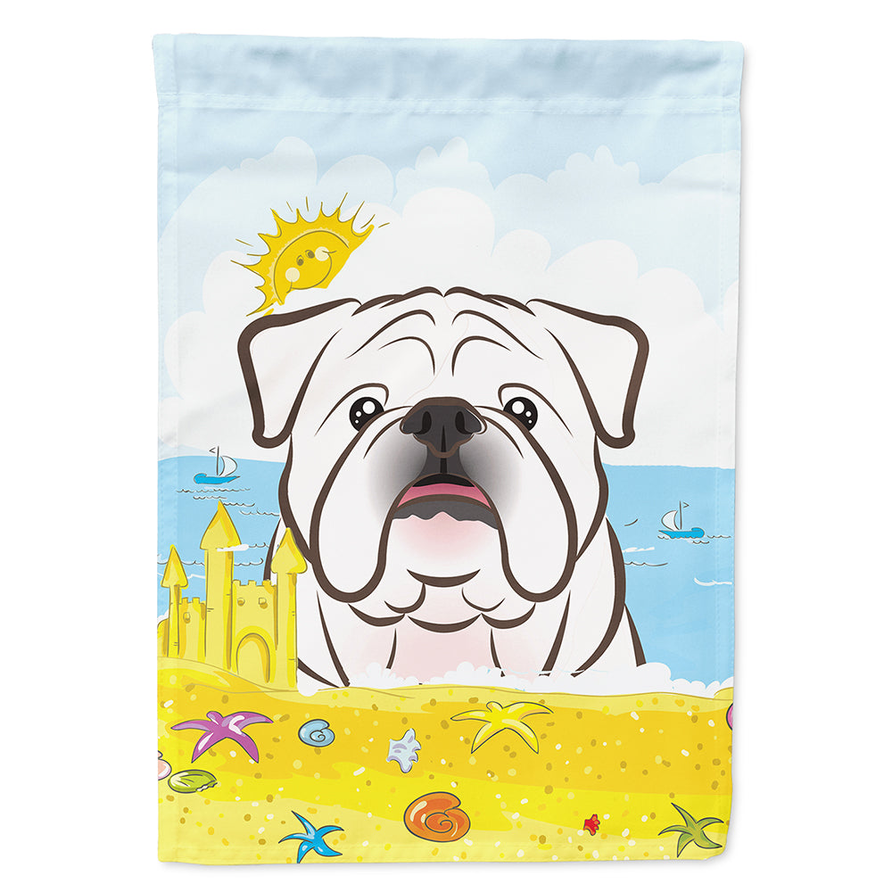 White English Bulldog  Summer Beach Flag Canvas House Size BB2088CHF  the-store.com.