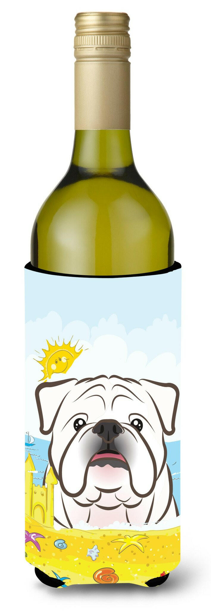 White English Bulldog  Summer Beach Wine Bottle Beverage Insulator Hugger BB2088LITERK by Caroline&#39;s Treasures