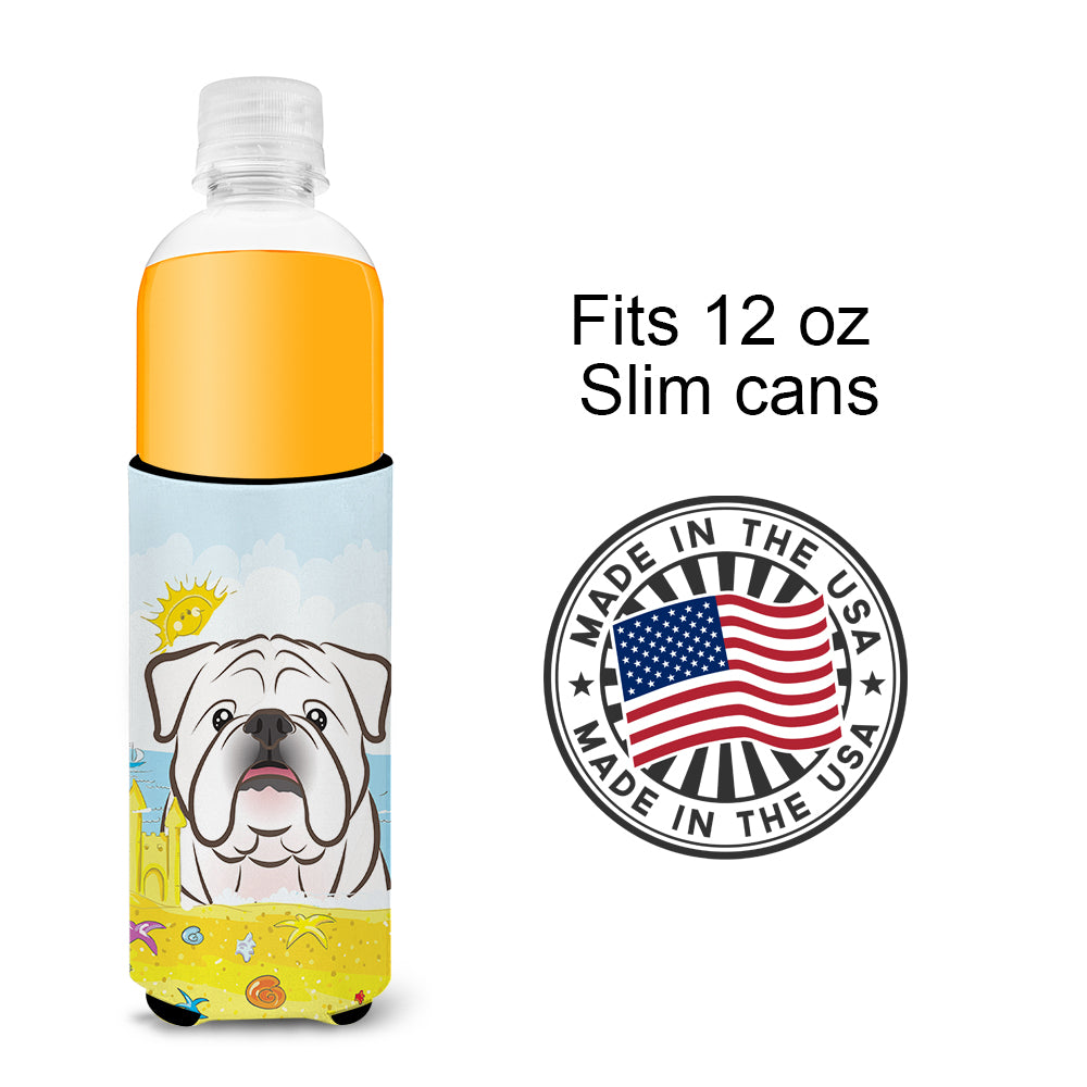 White English Bulldog  Summer Beach  Ultra Beverage Insulator for slim cans BB2088MUK  the-store.com.