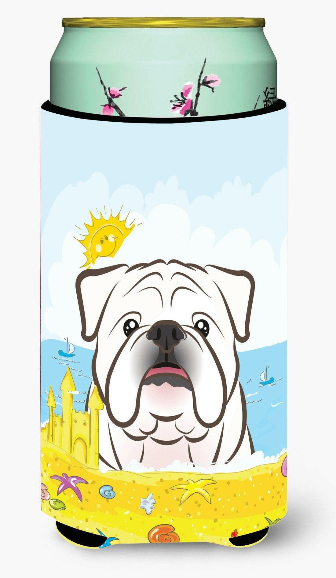 White English Bulldog  Summer Beach Tall Boy Beverage Insulator  Hugger BB2088TBC by Caroline&#39;s Treasures