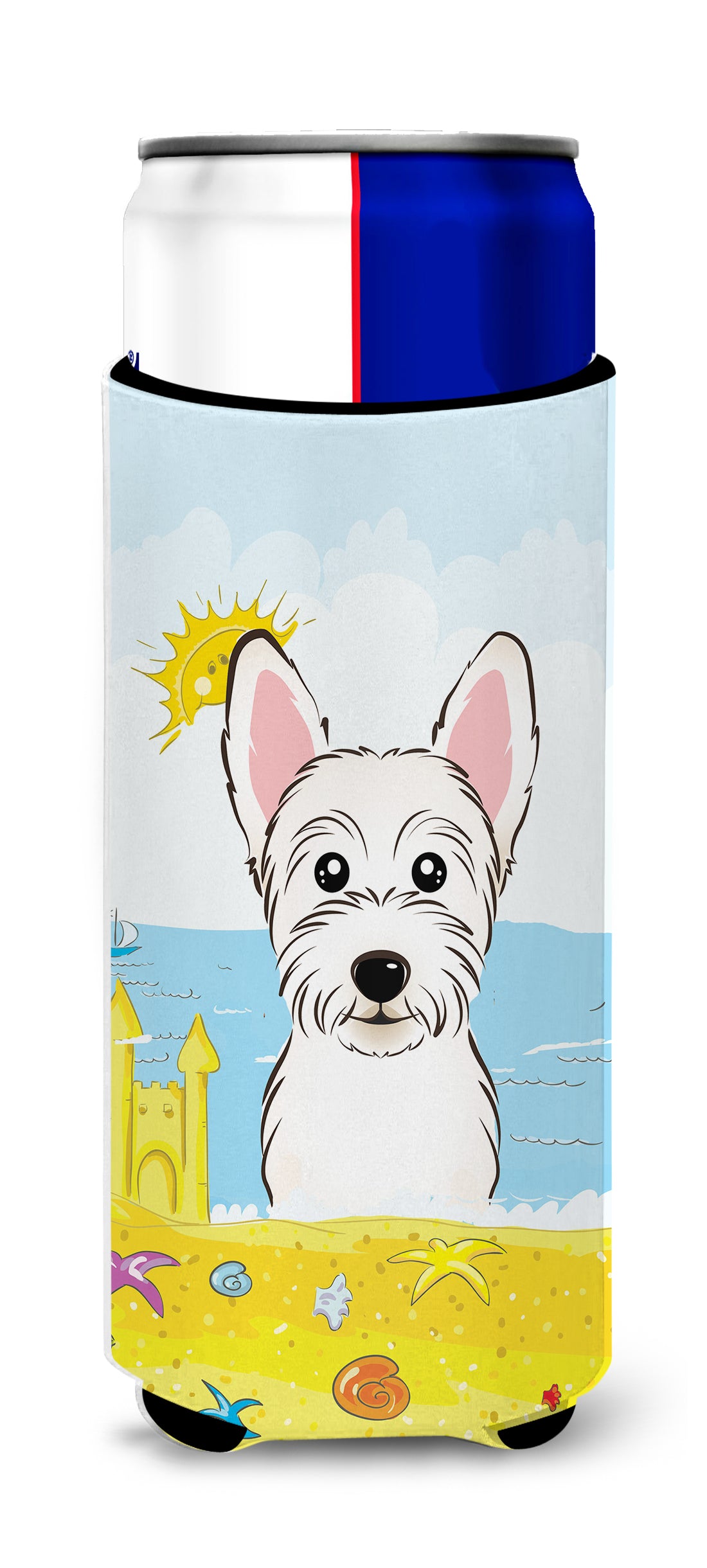 Westie Summer Beach  Ultra Beverage Insulator for slim cans BB2094MUK  the-store.com.