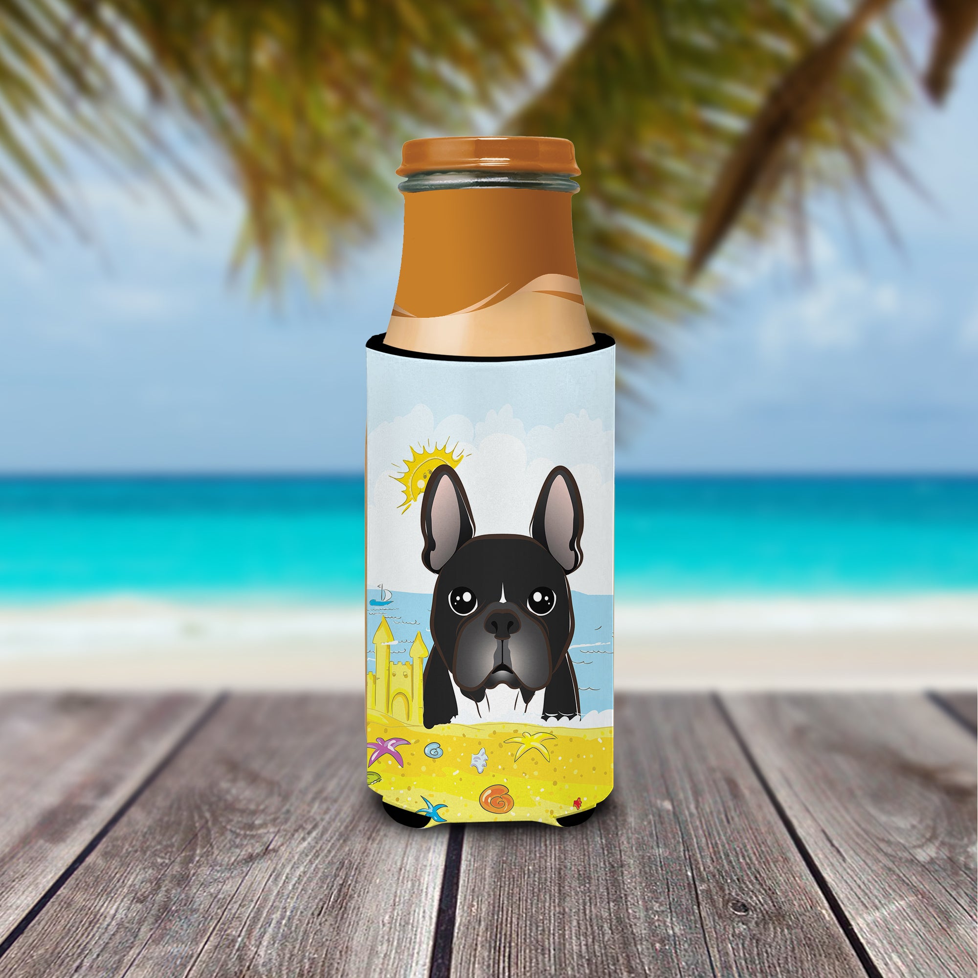 French Bulldog Summer Beach  Ultra Beverage Insulator for slim cans BB2095MUK  the-store.com.