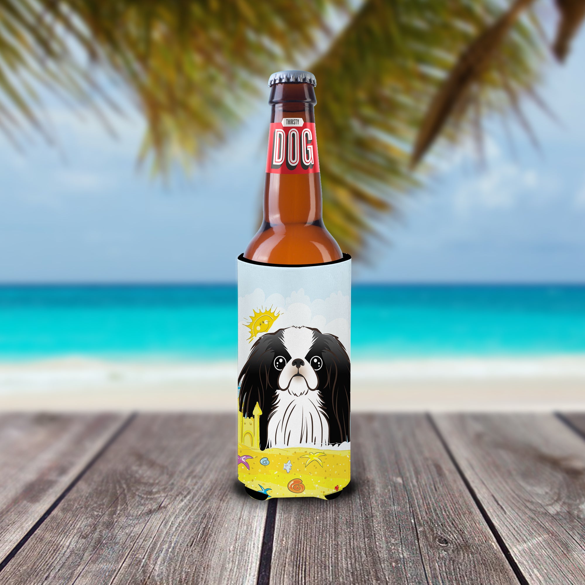 Japanese Chin Summer Beach  Ultra Beverage Insulator for slim cans BB2098MUK  the-store.com.