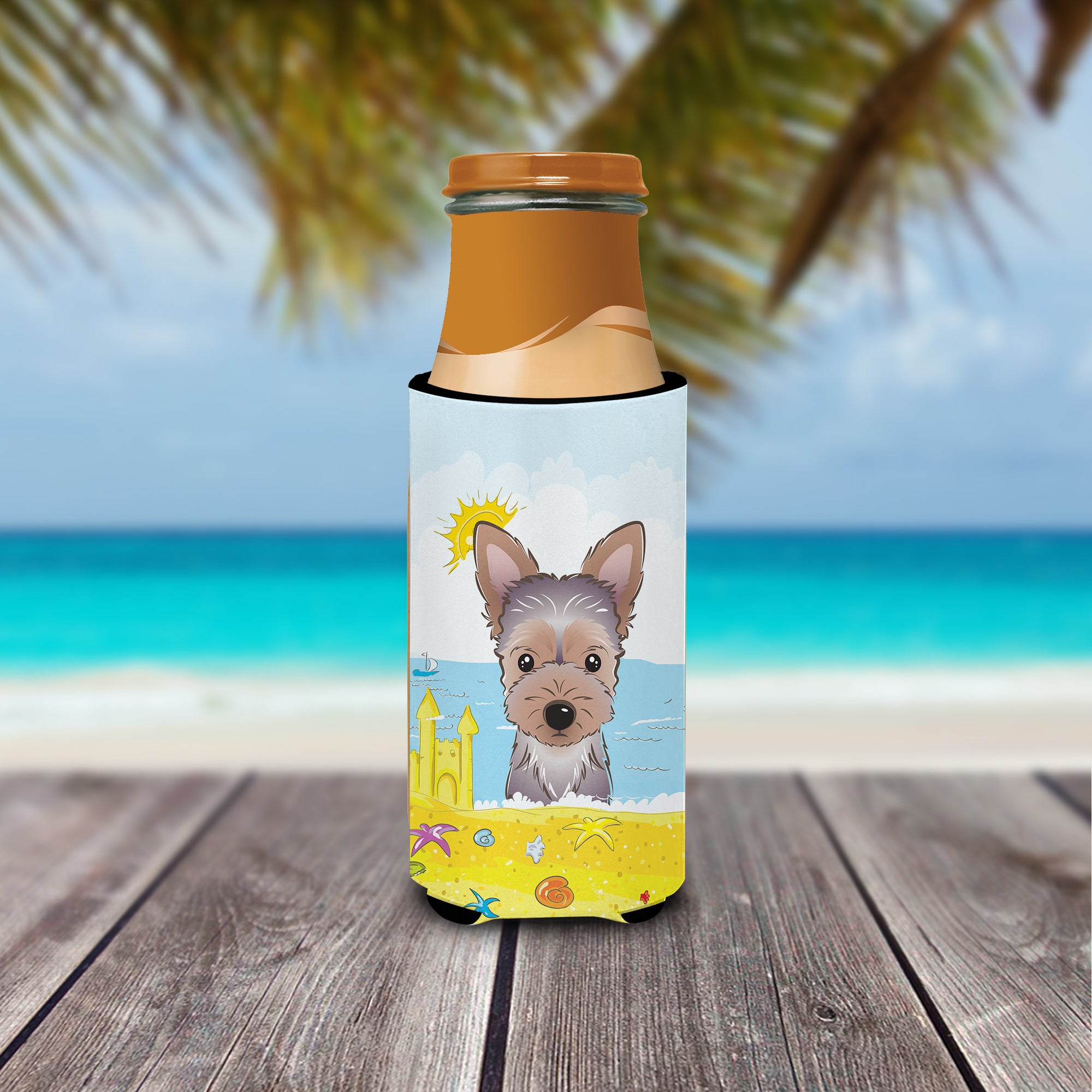 Yorkie Puppy Summer Beach Michelob Ultra Beverage Isolateur pour canettes minces BB2100MUK