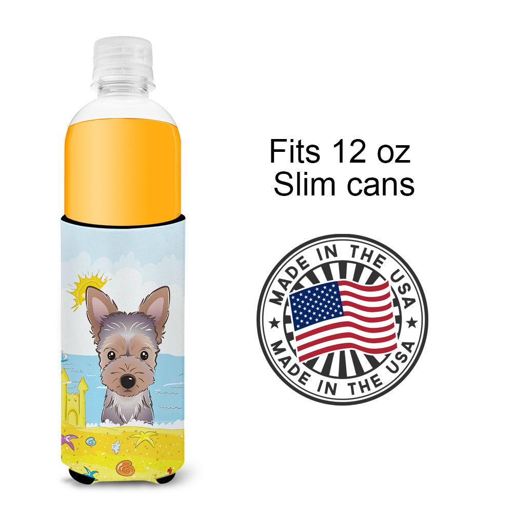 Yorkie Puppy Summer Beach  Ultra Beverage Insulator for slim cans BB2100MUK  the-store.com.