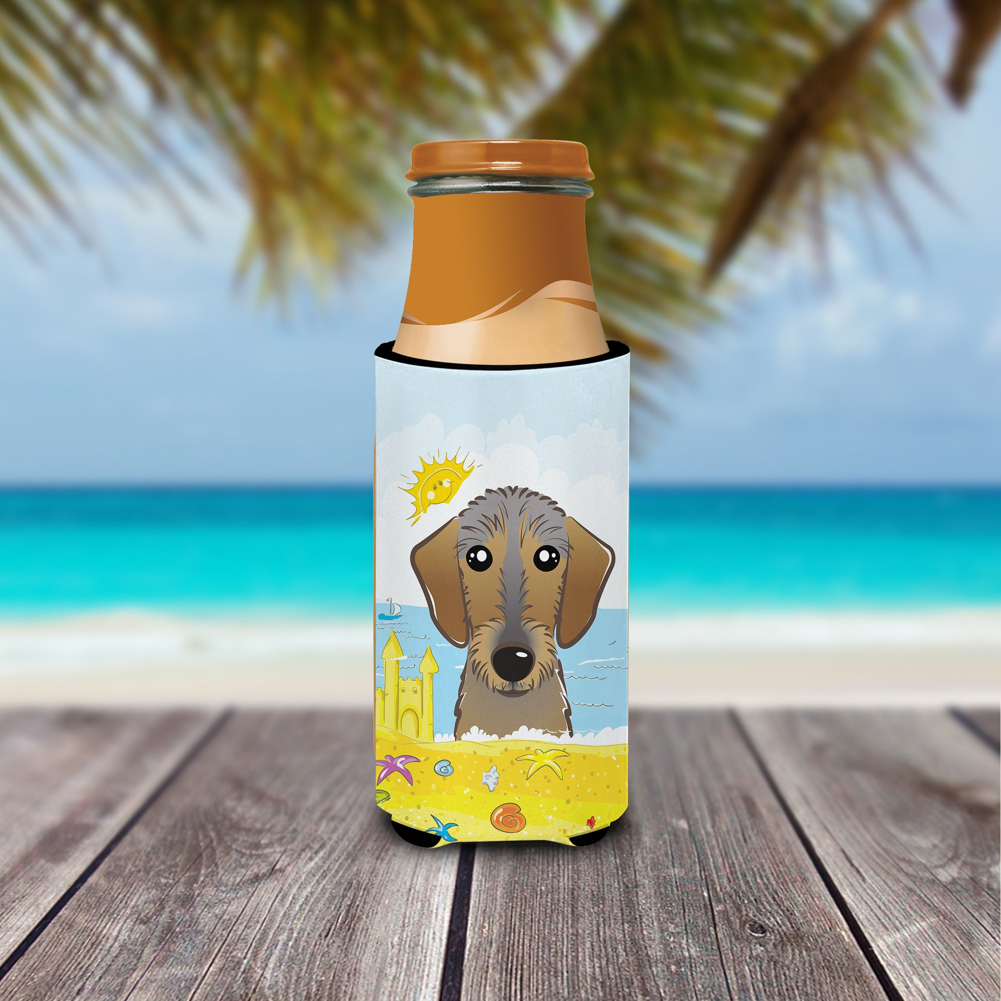 Wirehaired Dachshund Summer Beach  Ultra Beverage Insulator for slim cans BB2101MUK  the-store.com.