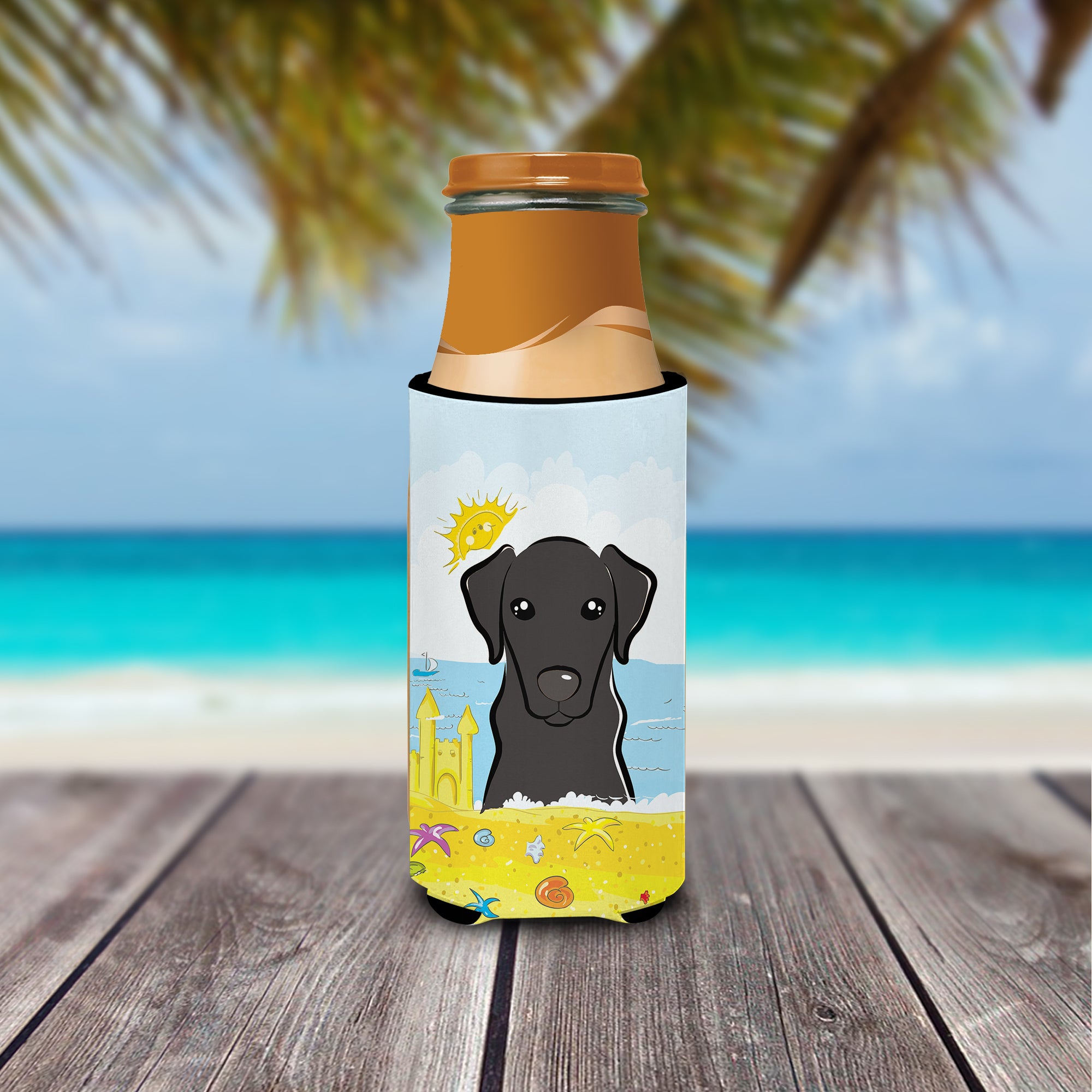 Black Labrador Summer Beach  Ultra Beverage Insulator for slim cans BB2103MUK