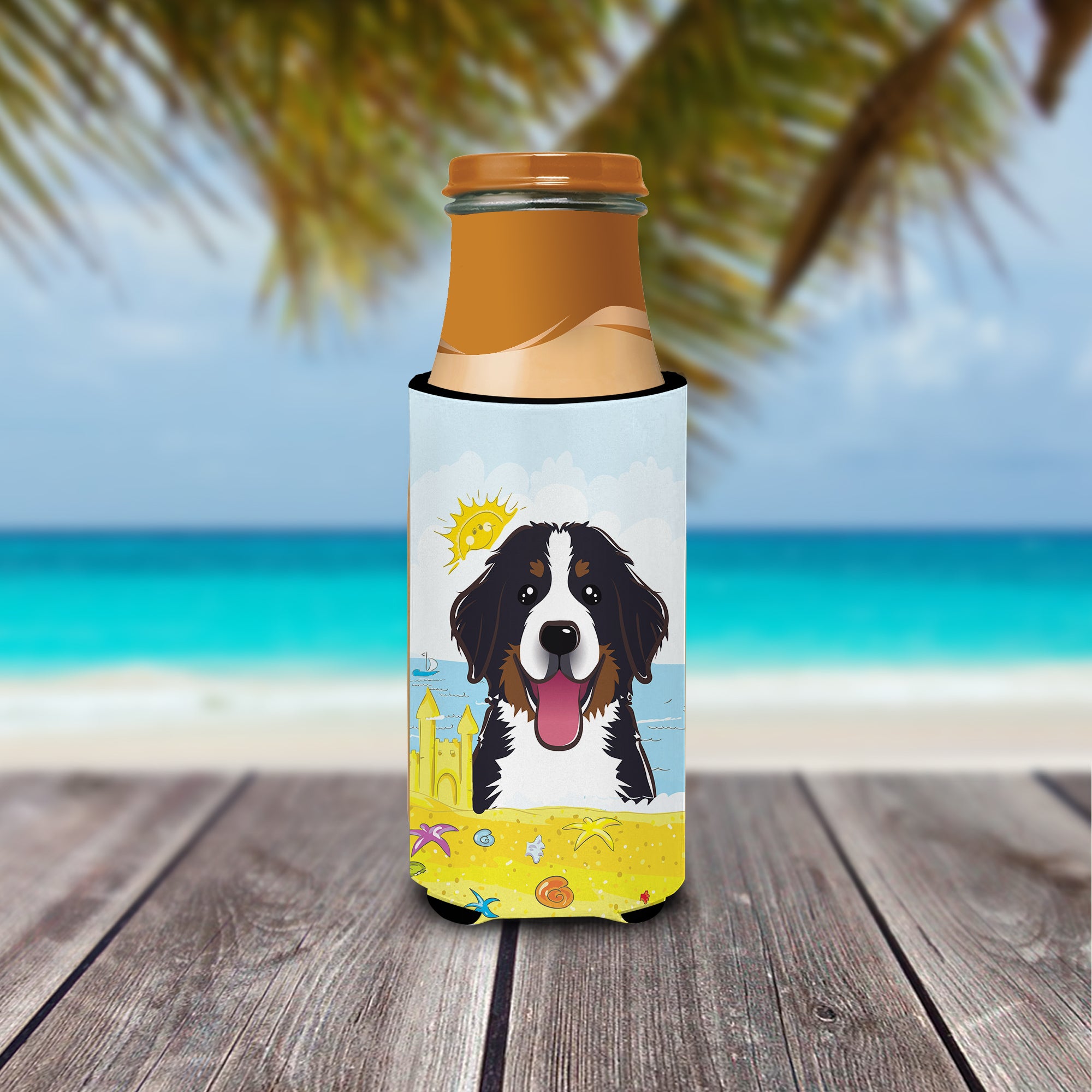 Bernese Mountain Dog Summer Beach  Ultra Beverage Insulator for slim cans BB2105MUK