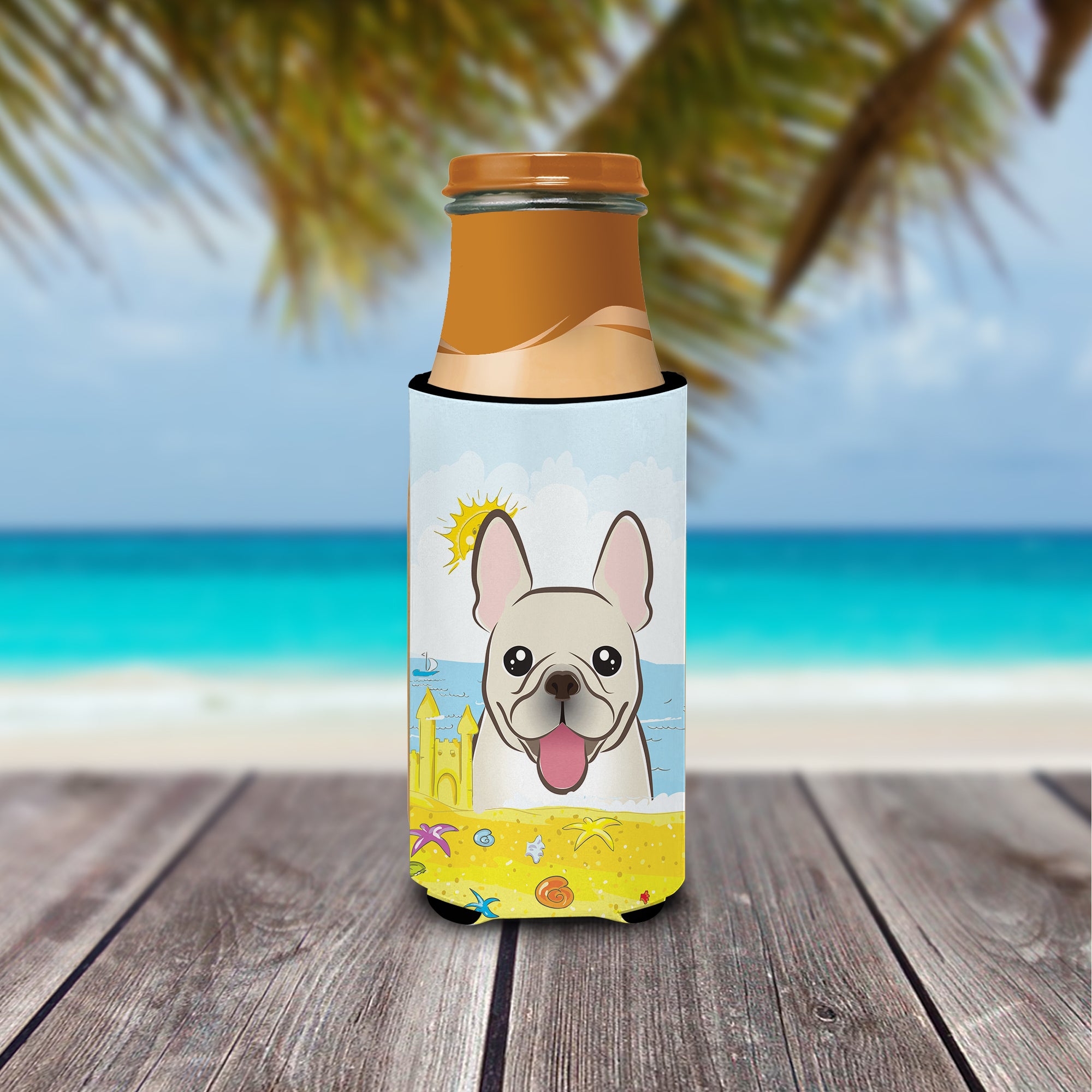 French Bulldog Summer Beach  Ultra Beverage Insulator for slim cans BB2106MUK  the-store.com.