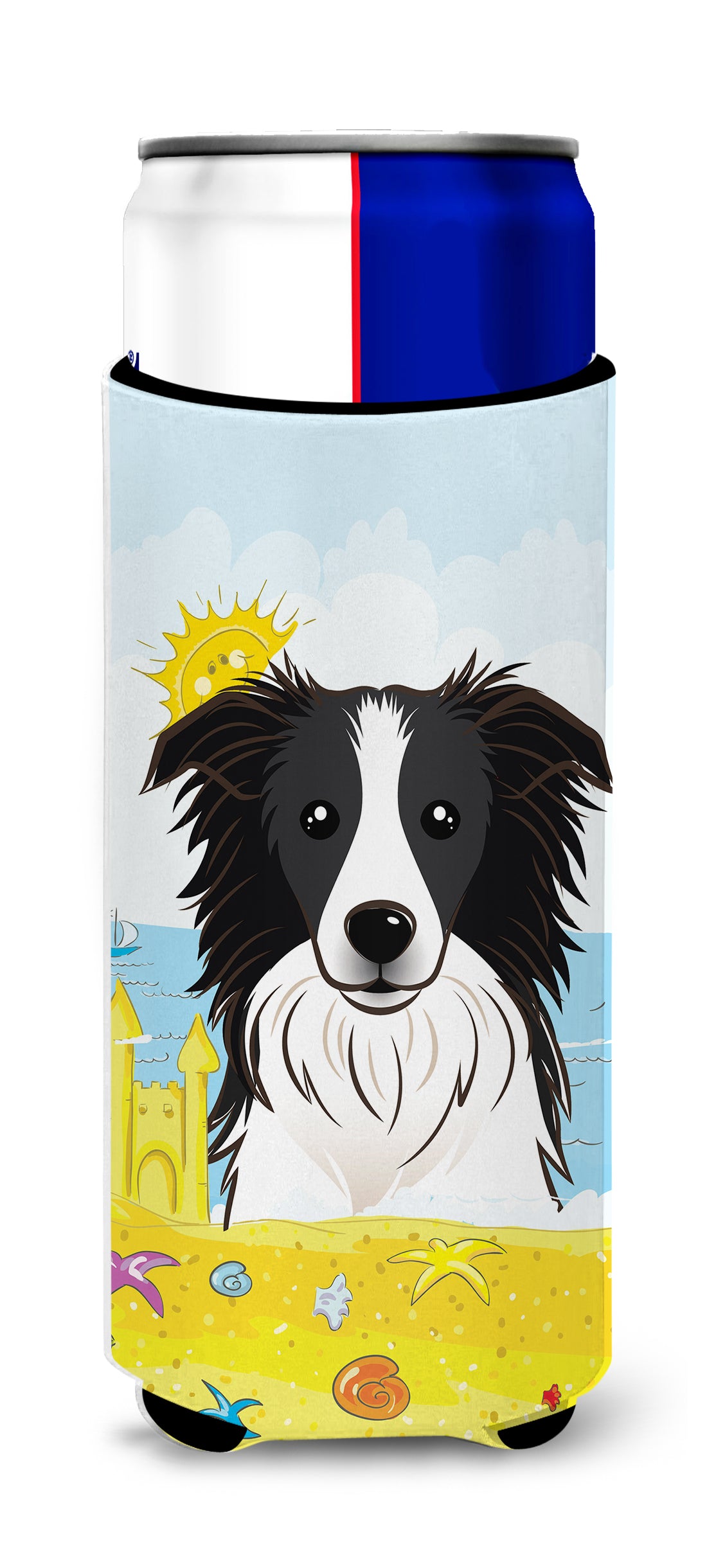 Border Collie Summer Beach  Ultra Beverage Insulator for slim cans BB2109MUK  the-store.com.