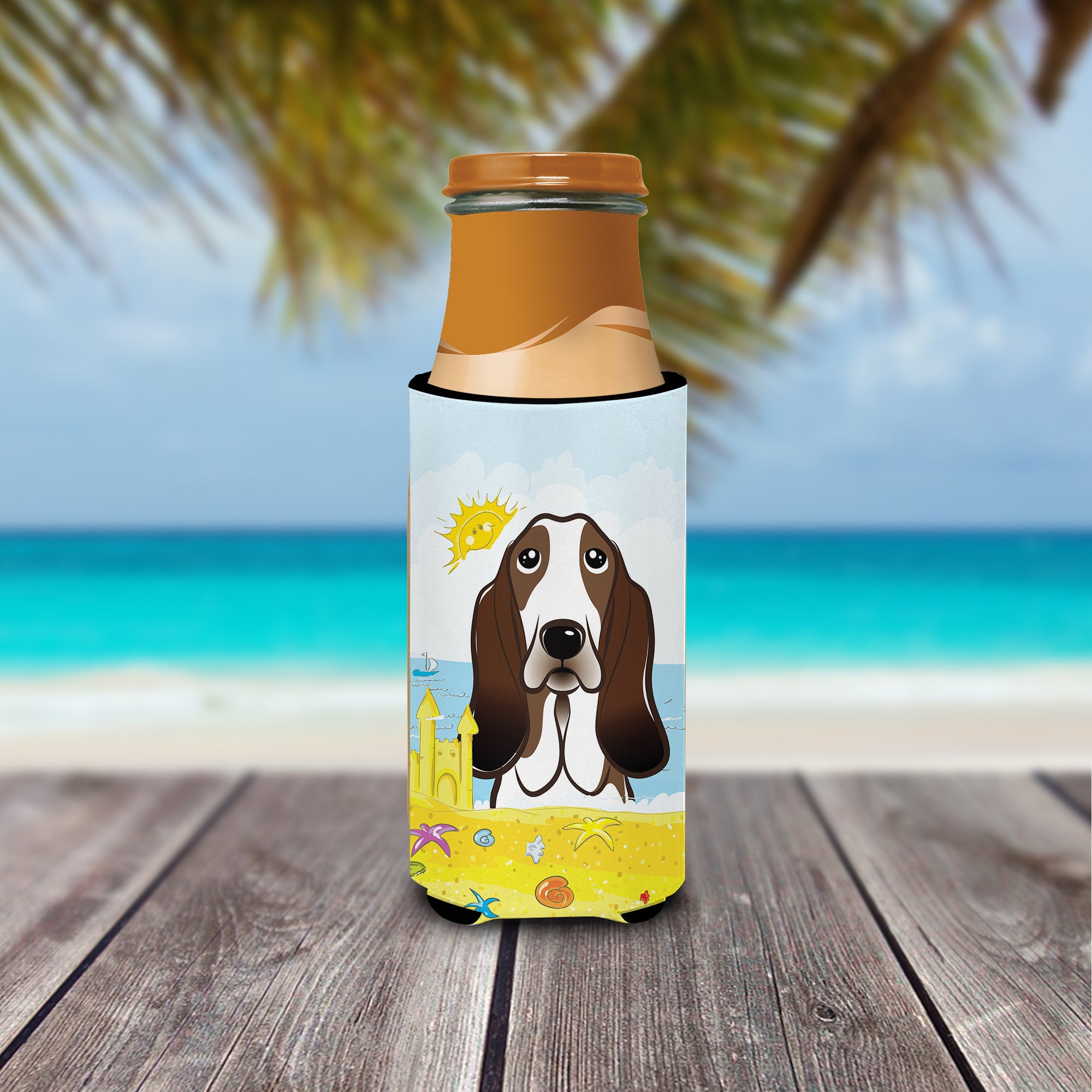 Basset Hound Summer Beach  Ultra Beverage Insulator for slim cans BB2111MUK  the-store.com.