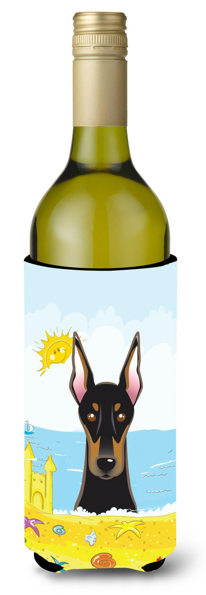 Doberman Summer Beach Wine Bottle Beverage Insulator Hugger BB2113LITERK by Caroline&#39;s Treasures