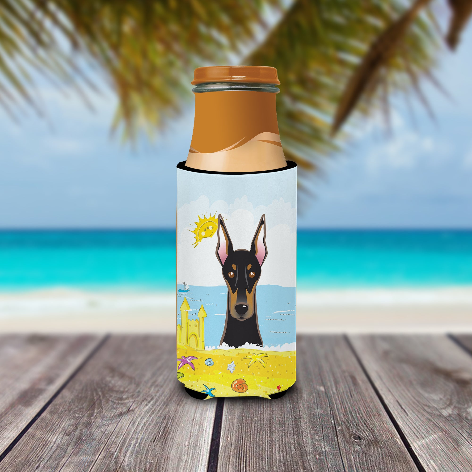 Doberman Summer Beach  Ultra Beverage Insulator for slim cans BB2113MUK  the-store.com.
