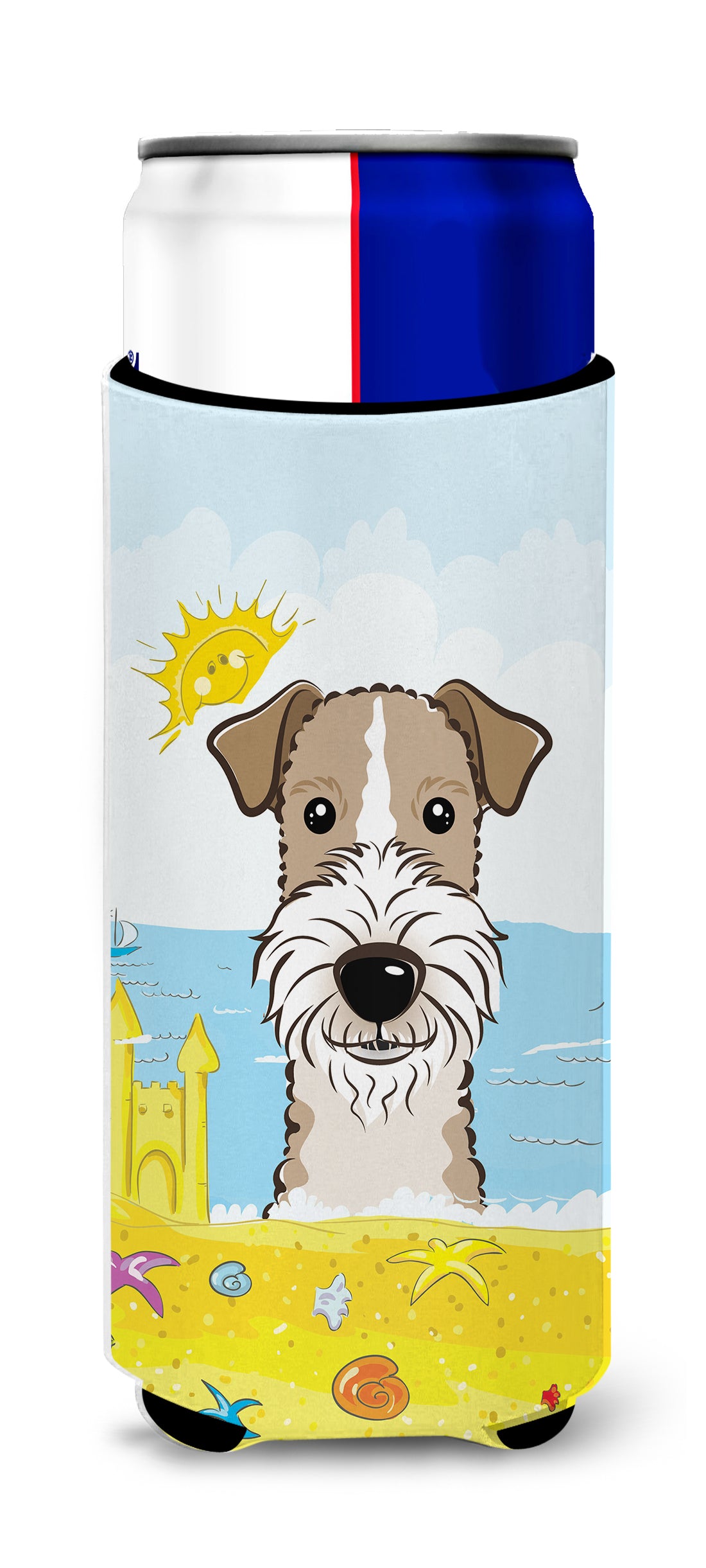 Wire Haired Fox Terrier Summer Beach Michelob Ultra Beverage Isolateur pour canettes minces BB2115MUK