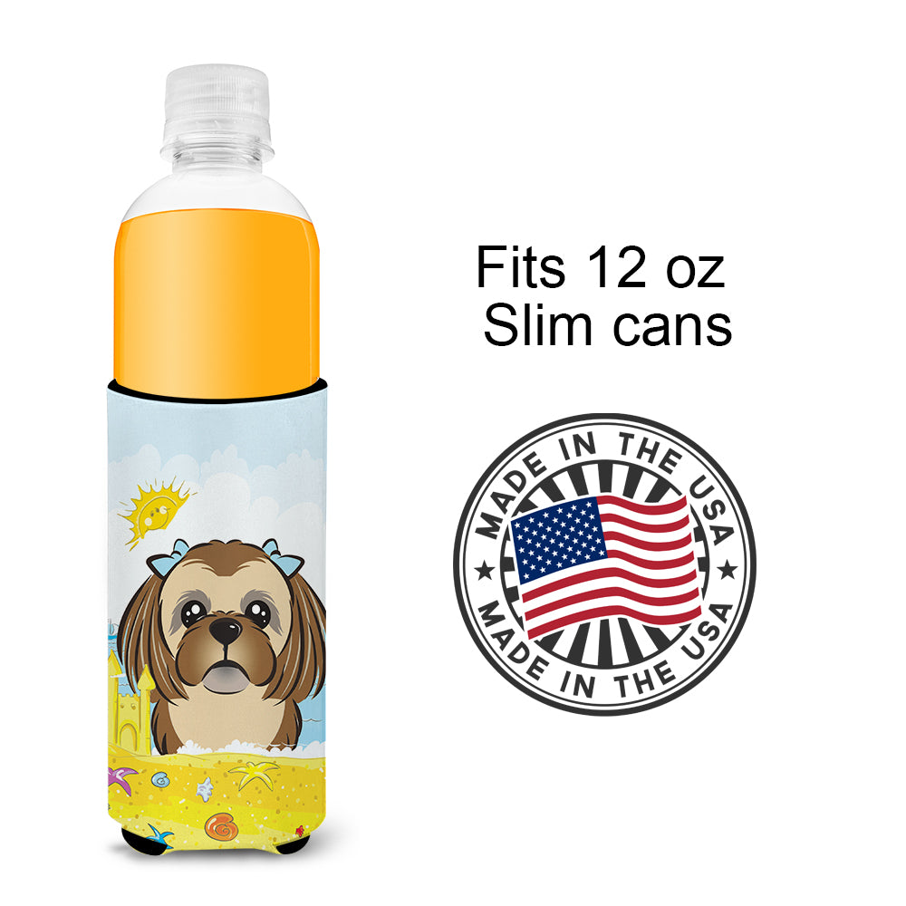 Chocolate Brown Shih Tzu Summer Beach  Ultra Beverage Insulator for slim cans BB2117MUK