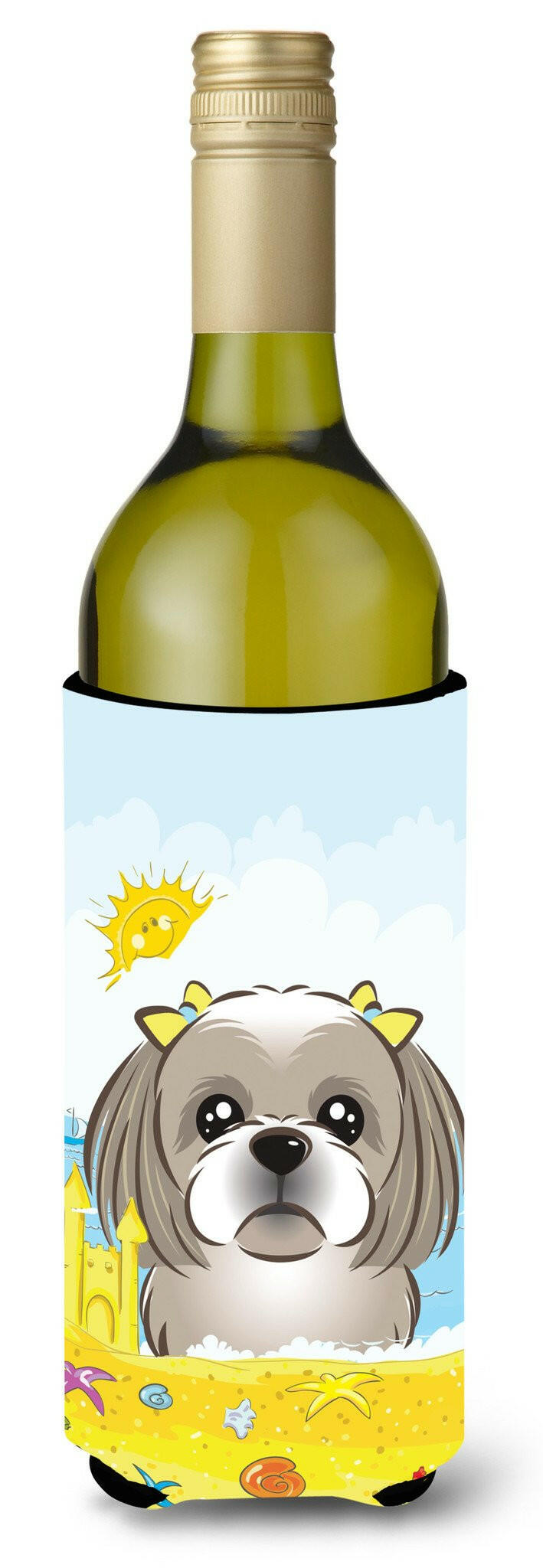 Gray Silver Shih Tzu Summer Beach Wine Bottle Beverage Insulator Hugger BB2118LITERK by Caroline&#39;s Treasures