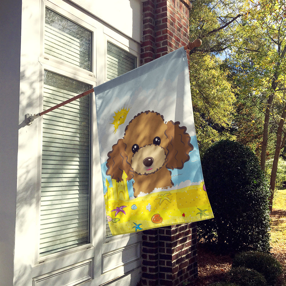 Chocolate Brown Poodle Summer Beach Flag Canvas House Size BB2124CHF  the-store.com.