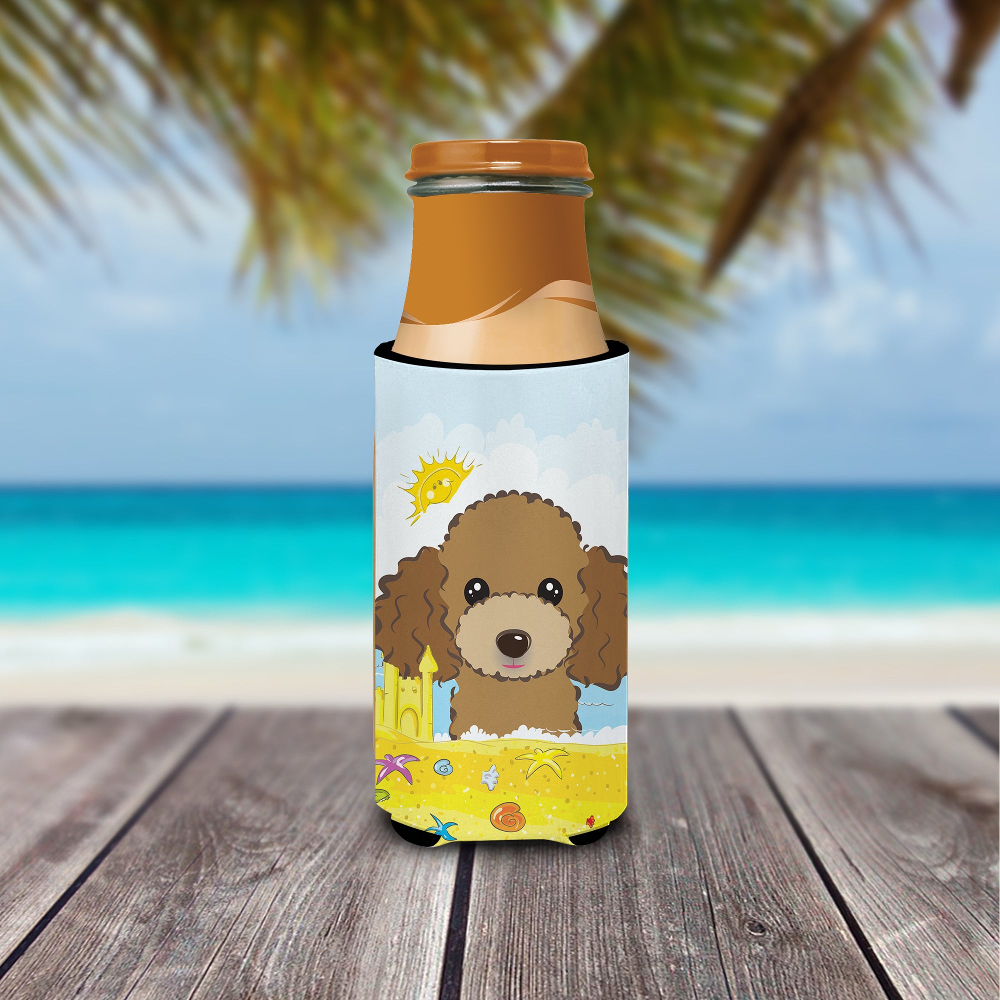 Chocolate Brown Poodle Summer Beach  Ultra Beverage Insulator for slim cans BB2124MUK