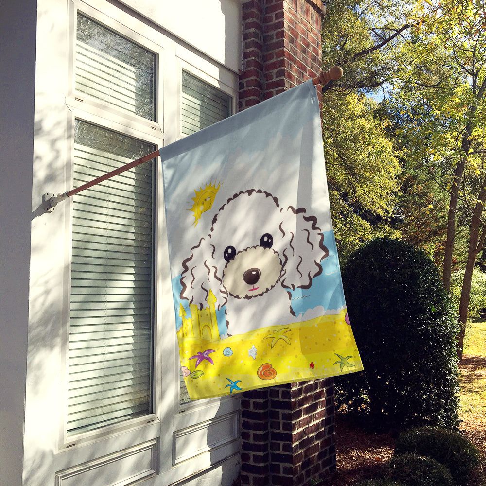 White Poodle Summer Beach Flag Canvas House Size BB2125CHF