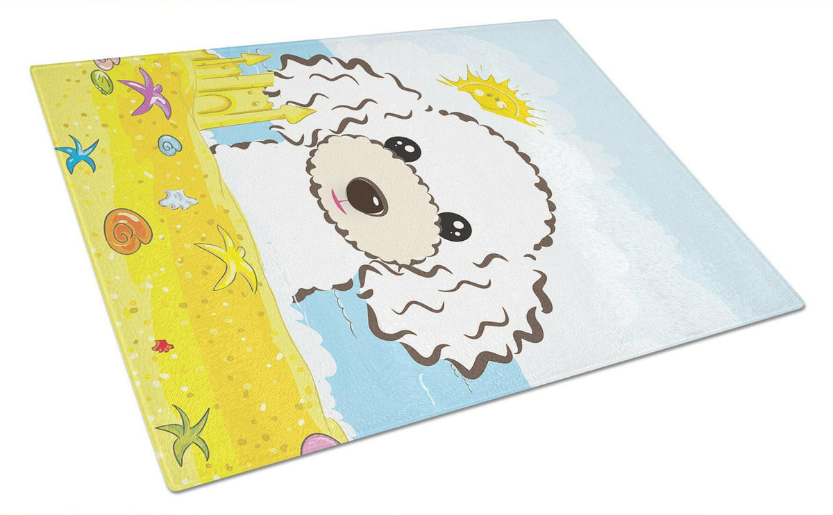White Poodle Summer Beach Glass Cutting Board Large BB2125LCB by Caroline&#39;s Treasures
