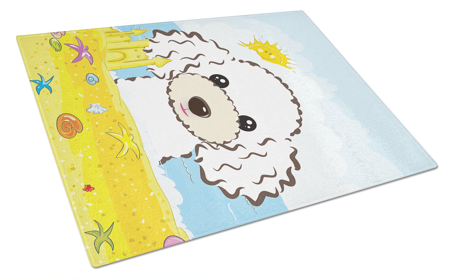 White Poodle Summer Beach Glass Cutting Board Large BB2125LCB by Caroline's Treasures