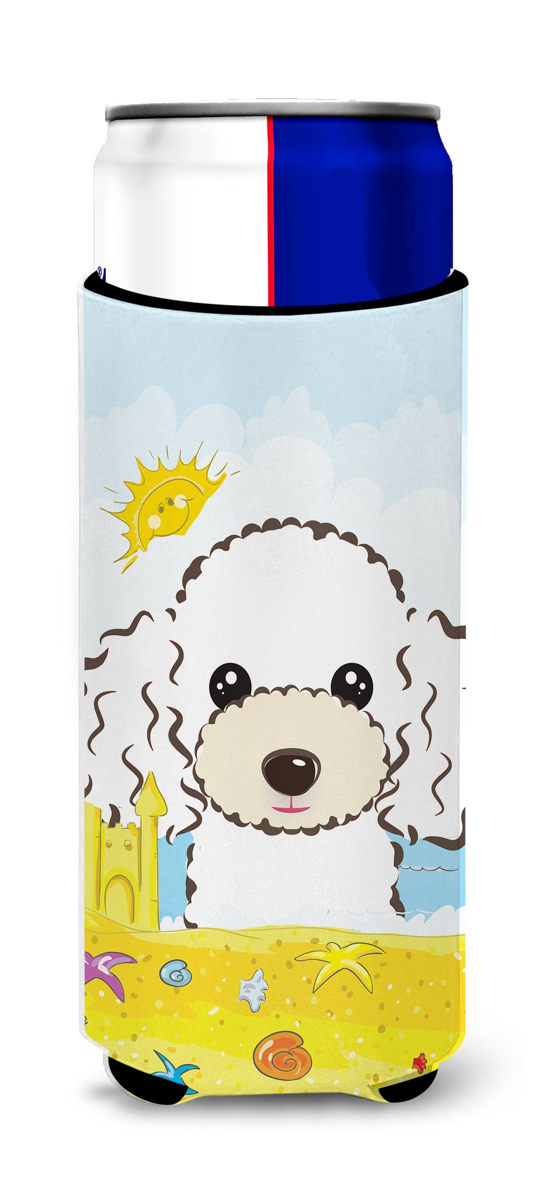 White Poodle Summer Beach  Ultra Beverage Insulator for slim cans BB2125MUK  the-store.com.