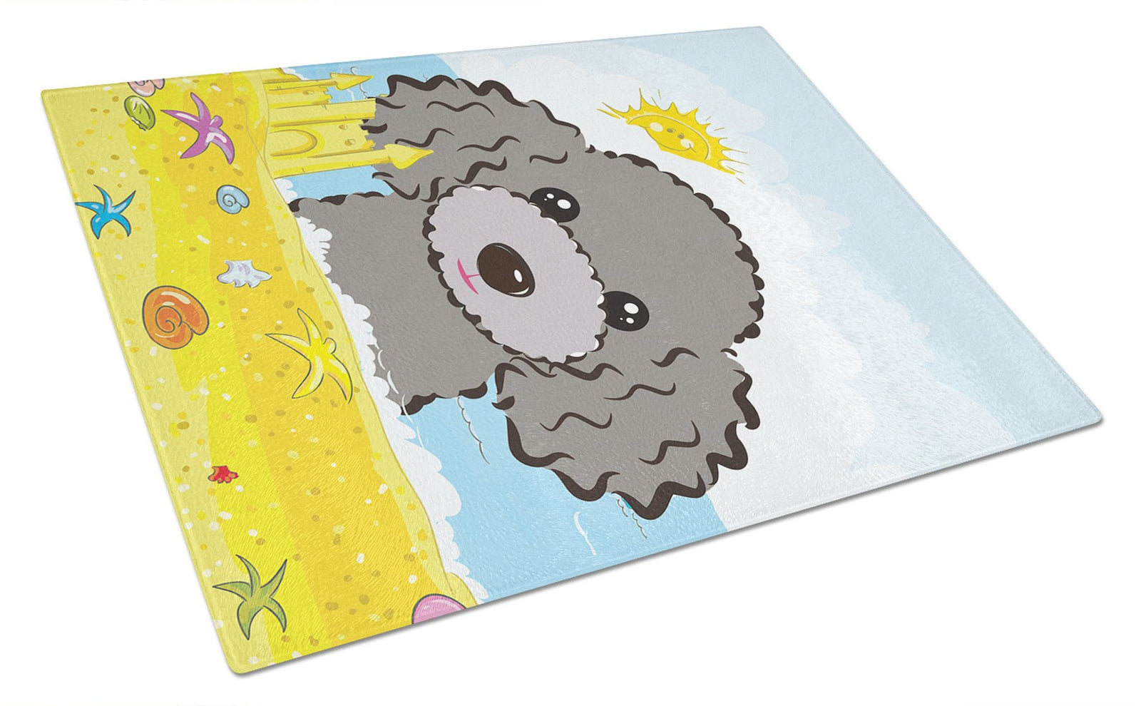 Silver Gray Poodle Summer Beach Glass Cutting Board Large BB2127LCB by Caroline's Treasures