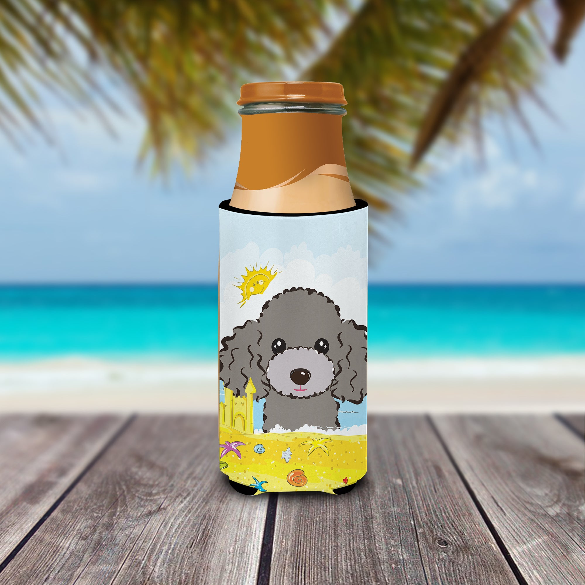Silver Gray Poodle Summer Beach  Ultra Beverage Insulator for slim cans BB2127MUK