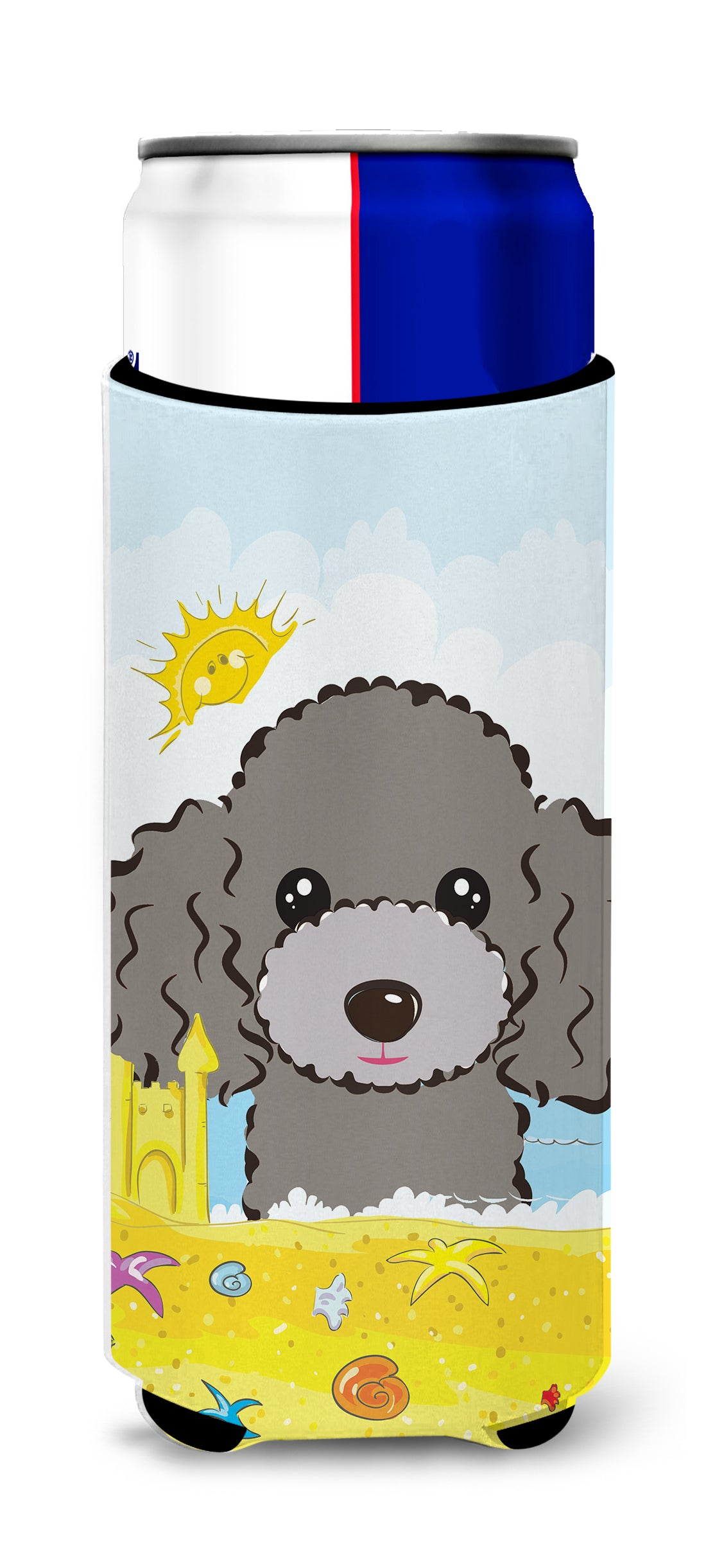 Silver Gray Poodle Summer Beach  Ultra Beverage Insulator for slim cans BB2127MUK  the-store.com.